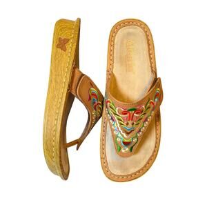Alegria PG Lite Leather Embroidered Thong Sandals Sz 38 US 8 Colorful Boho